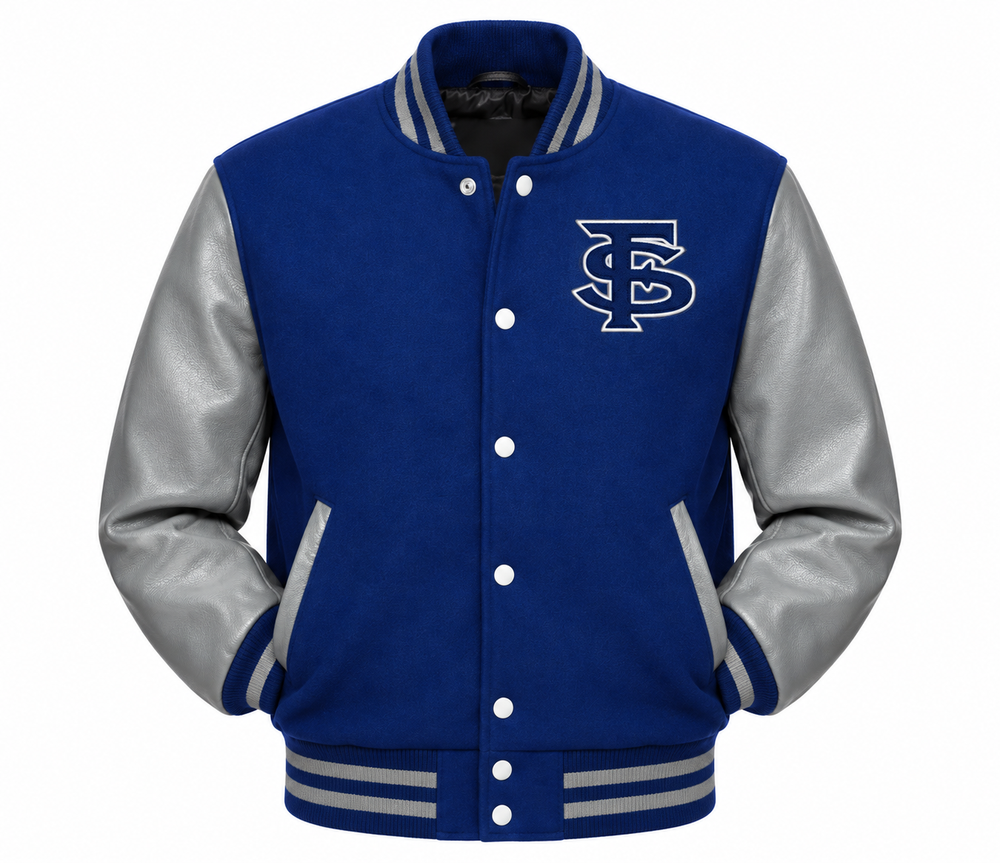 Central Valley Varsity Jacket — Navy & Silver Sleeve