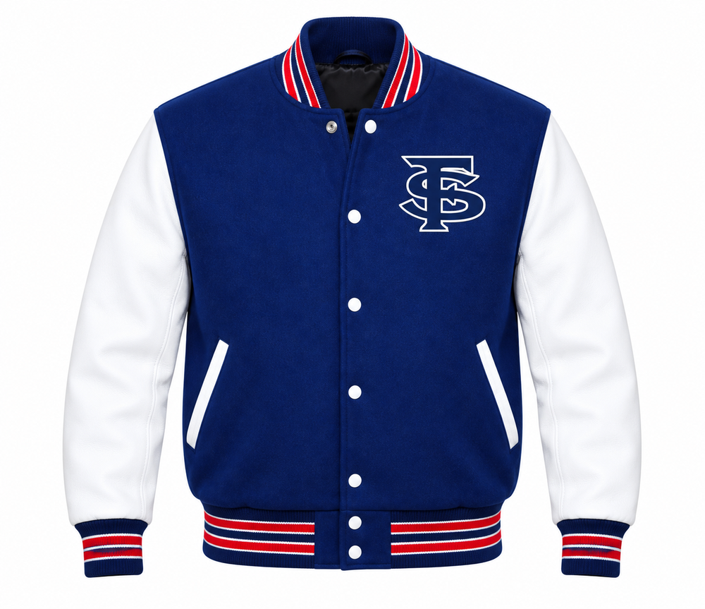 Central Valley Varsity Jacket — Navy & Red Stripe