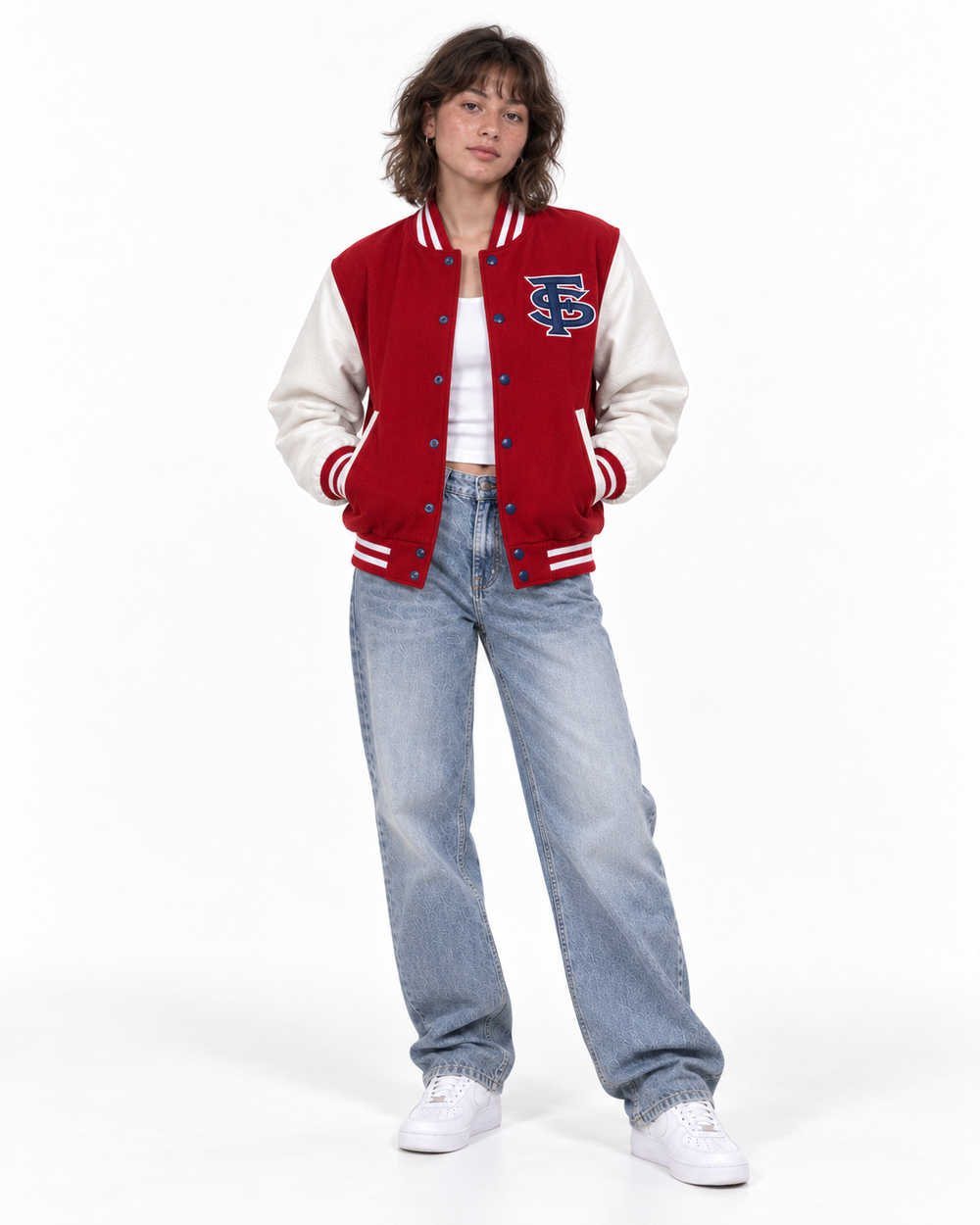 Central Valley Varsity Jacket — Red & Navy Stripe